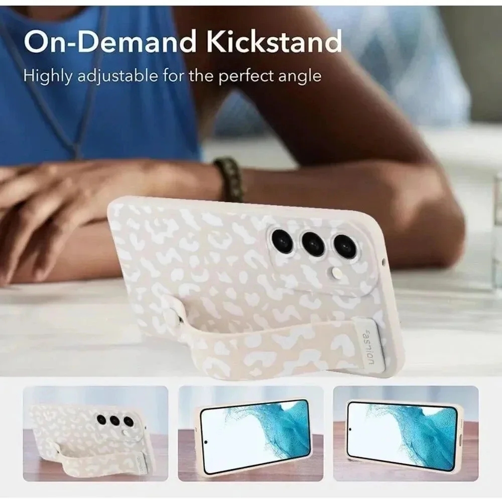 OOK White Leopard Shockproof Wrist Strap Case For Samsung Galaxy S22 Plus 6.6 In